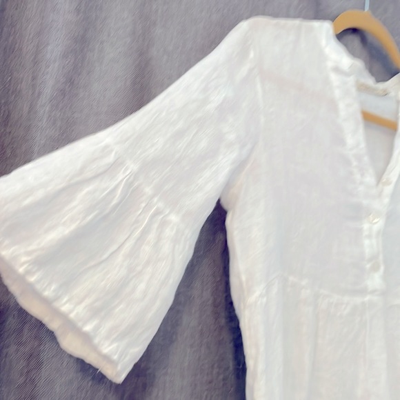 Linen blouse. White half-button up. Tier ruffled. New without tags. Small - Picture 2 of 6